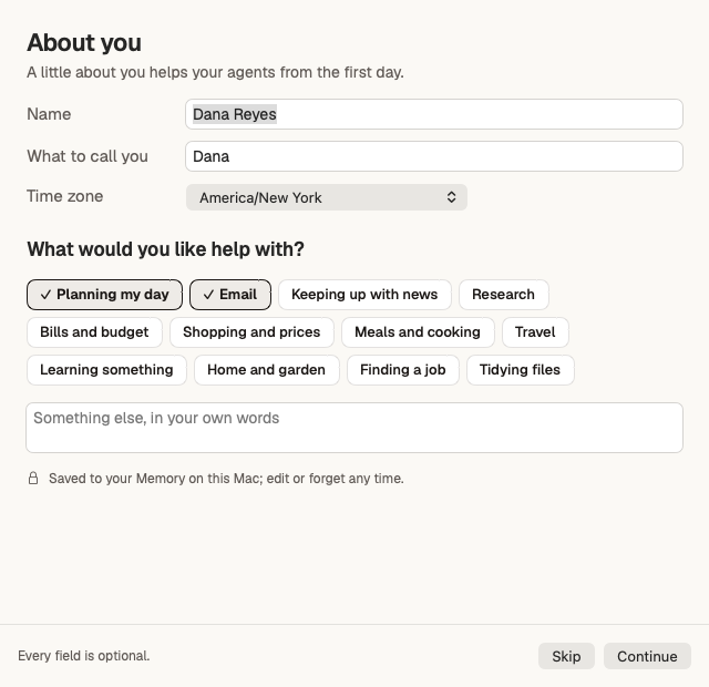 The About you form