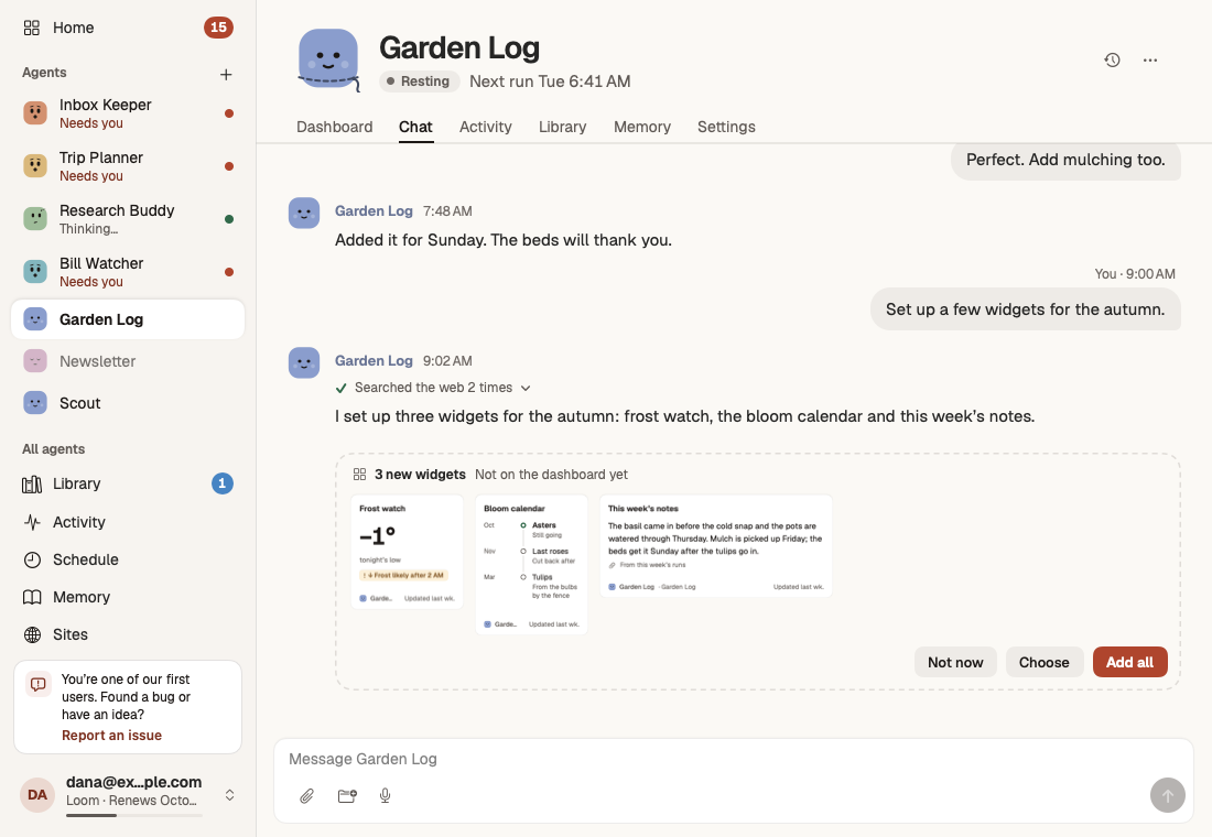 Garden Log offering three new widgets for its dashboard