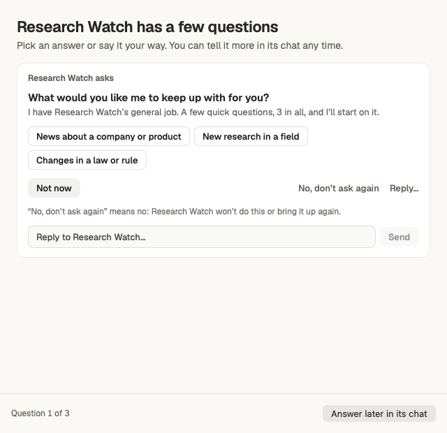 A new agent asking its first setup question